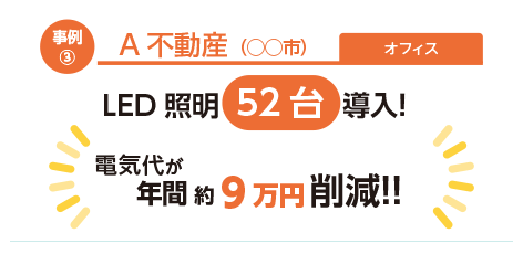 事例3 A不動産 LED照明52台導入！ 電気代が年間約9万円削減！！