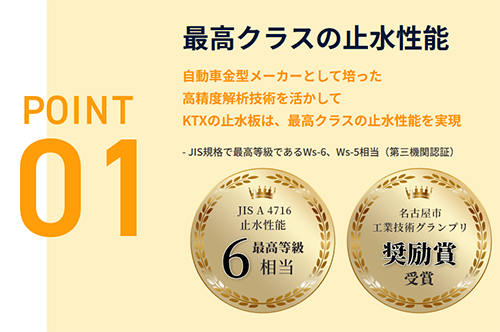 最高クラスの止水性能